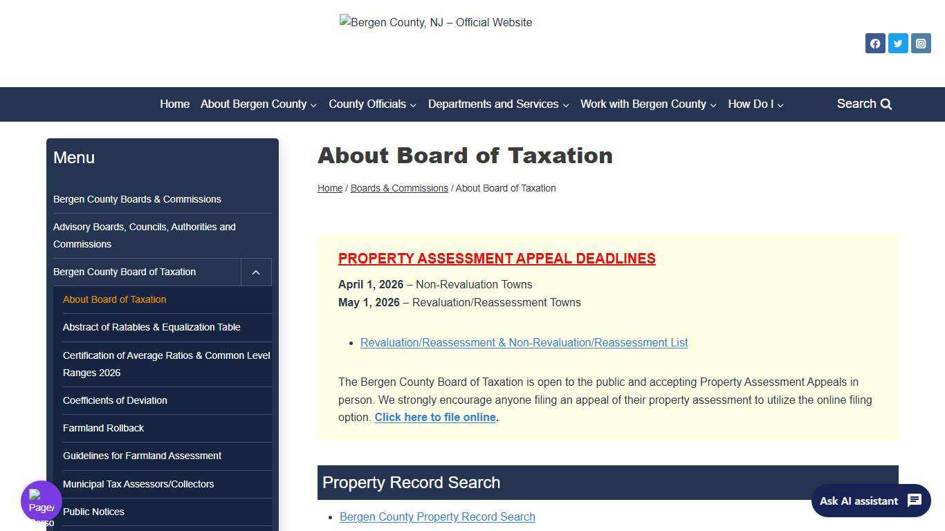 About Board of Taxation – Bergen County, NJ – Official Website
